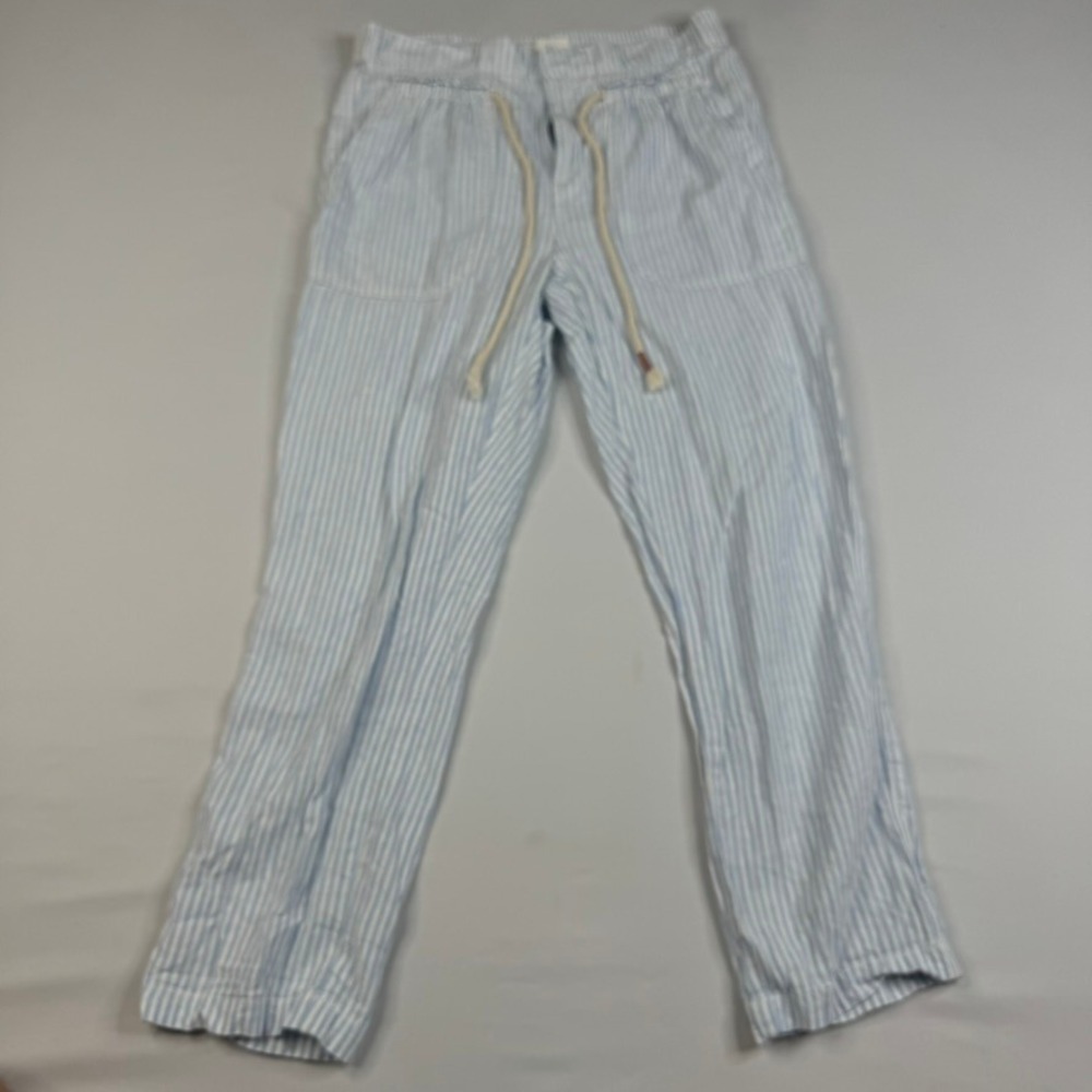 Anthropologie Seashore Striped Pants Womens XSP Blue White Linen Blend